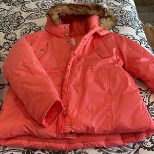 New Salmon colored jacket with zipper and buttons.